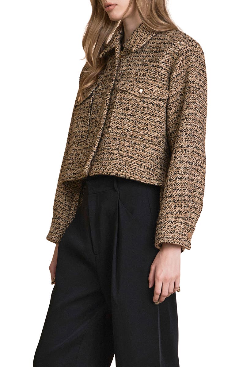 Endless Rose Side Tie Crop Tweed Jacket, Alternate, color, Brown/ Black