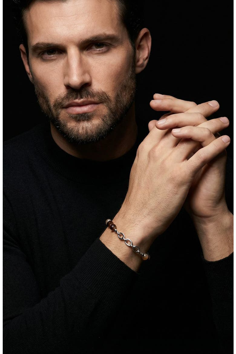 Men's Leonardo Agate Beaded Chain Bracelet, Alternate, color, SILVER