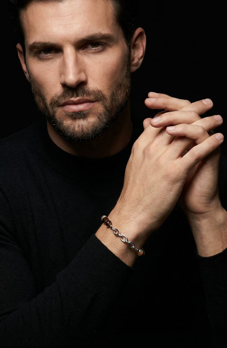 EYE CANDY LOS ANGELES Men's Leonardo Agate Beaded Chain Bracelet, Alternate, color, Silver