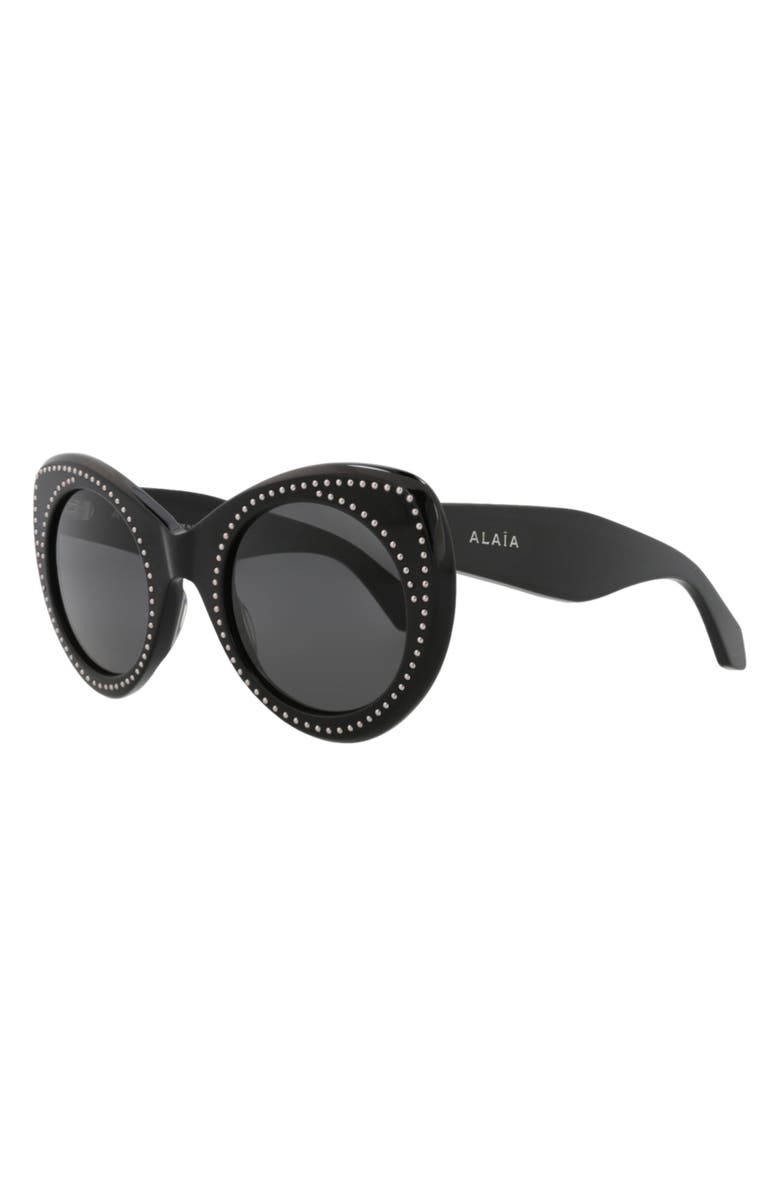 Alaïa 51mm Novelty Cat Eye Sunglasses, Alternate, color, Black Black Grey