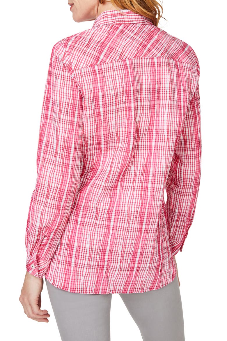 Germaine Plaid Non-Iron Button-Up Tunic Shirt, Alternate, color, ROSE RED