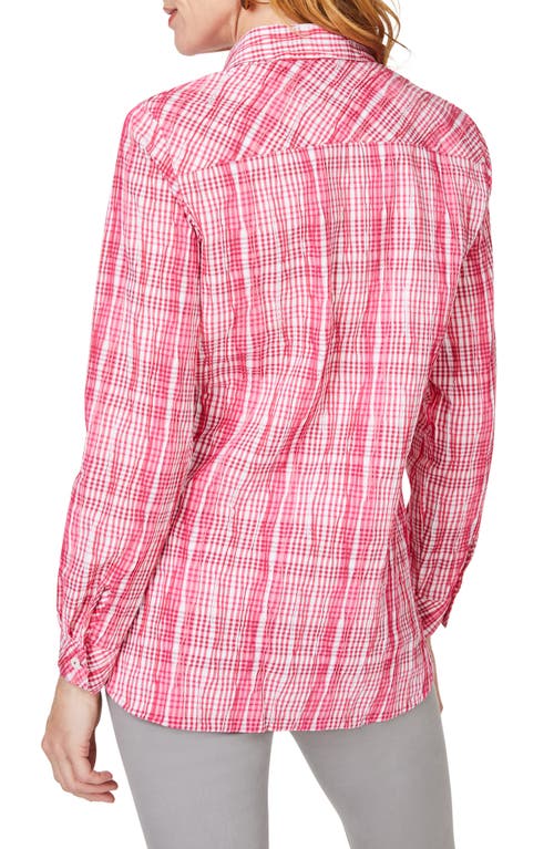 Foxcroft Germaine Plaid Non-iron Button-up Tunic Shirt In Rose Red