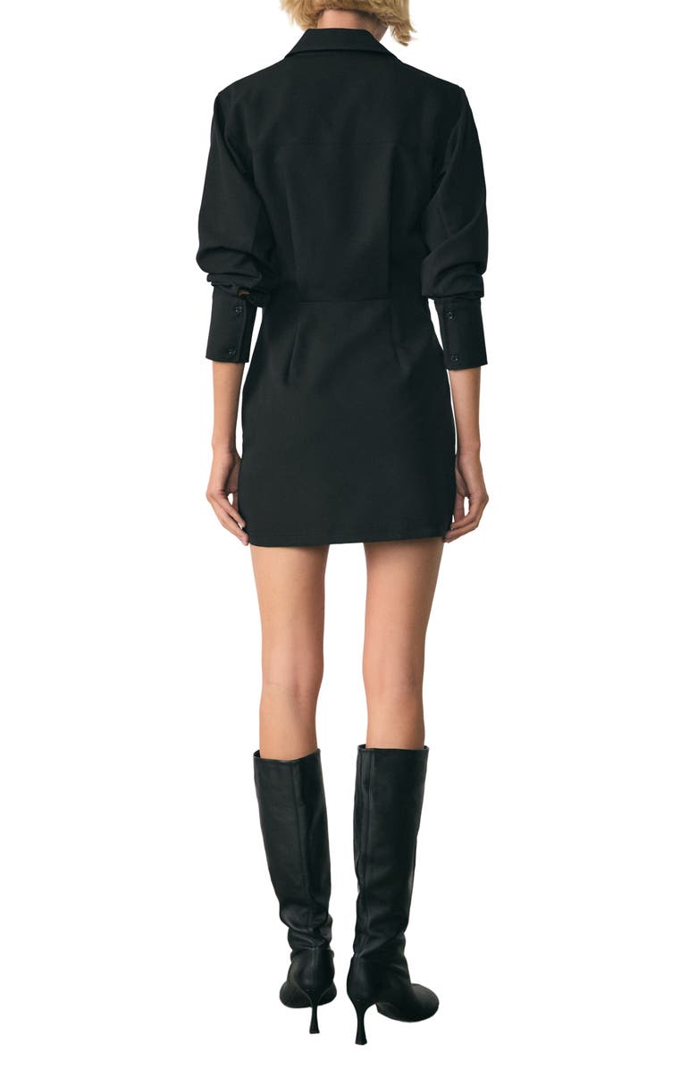 MANGO Long Sleeve Mini Shirtdress, Alternate, color, Black