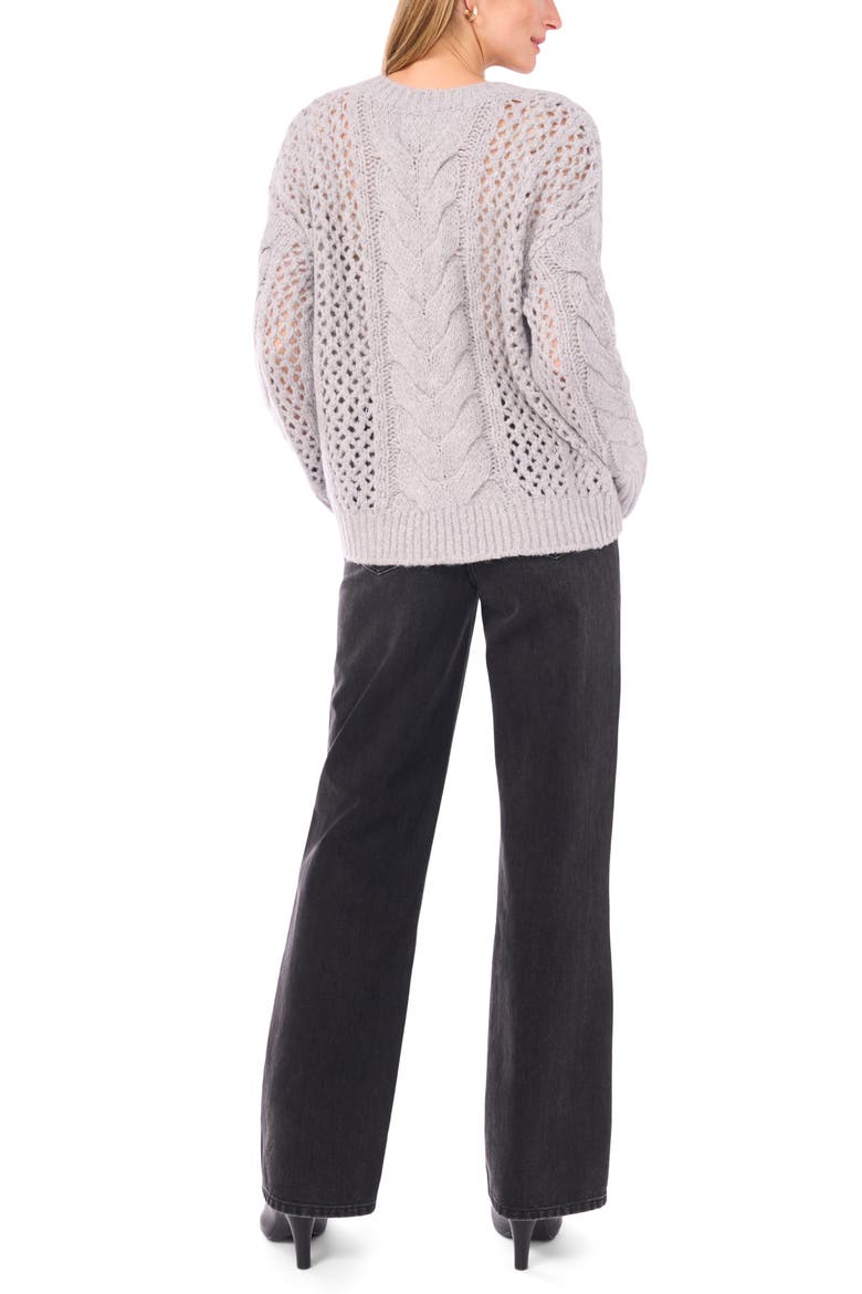 Cable Stitch V-Neck Sweater, Alternate, color, LIGHT HEATHER