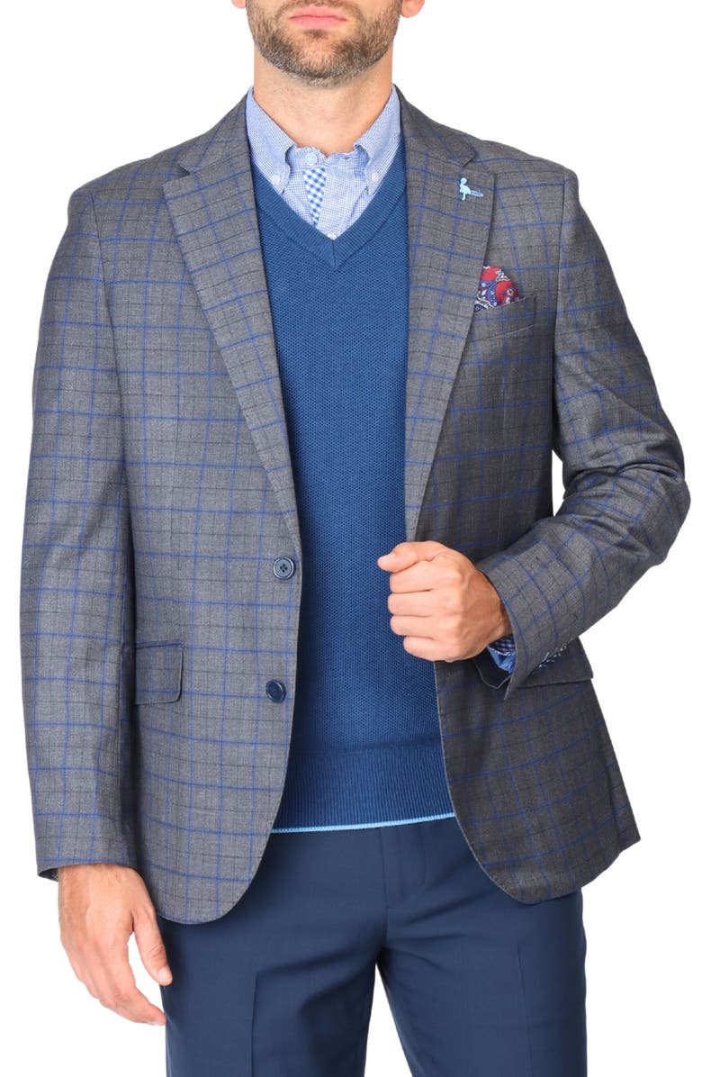 TailorByrd Classic Mélange Windowpane Sport Coat, Alternate, color, Charcoal