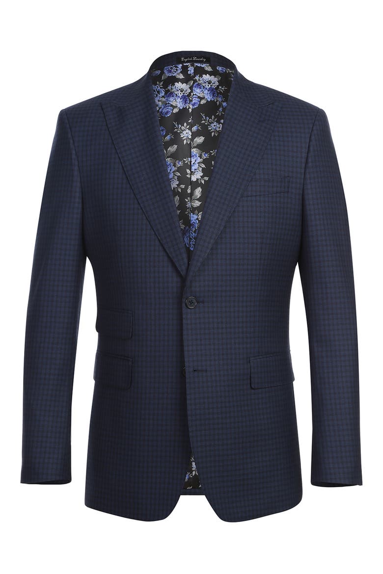 Plaid Trim Fit Wool Blend Two-Piece Suit, Alternate, color, NAVY