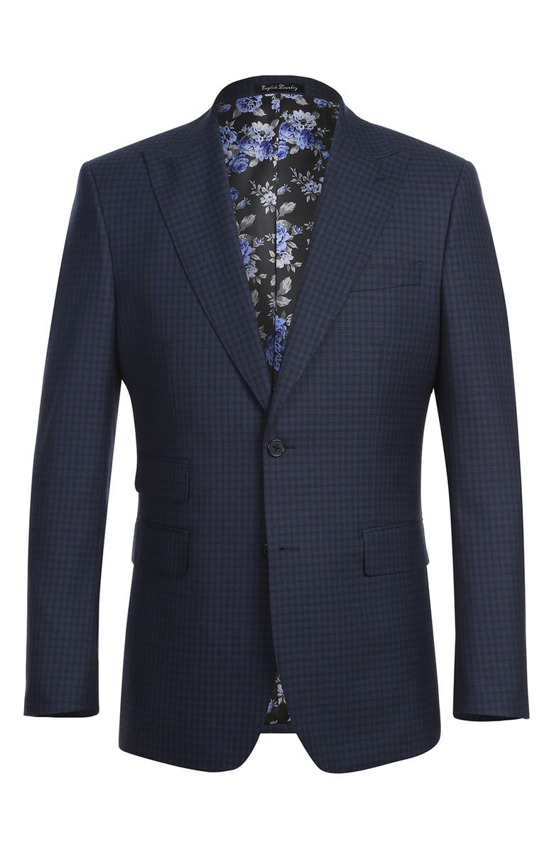 English Laundry Plaid Trim Fit Wool Blend Two-Piece Suit, Alternate, color, Navy
