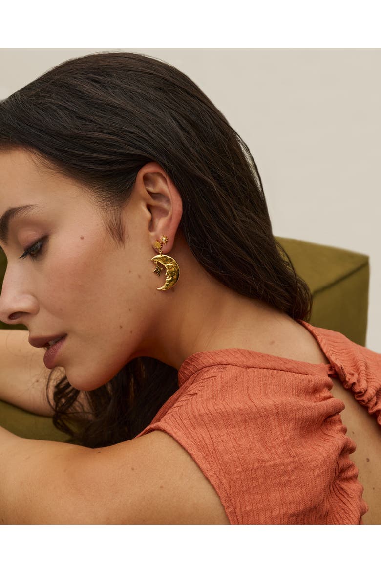 Crescent Moon Drop Earrings, Alternate, color, Gold