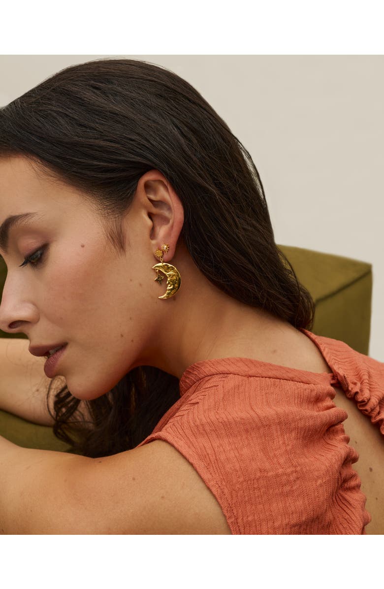 Ottoman Hands Crescent Moon Drop Earrings, Alternate, color, Gold