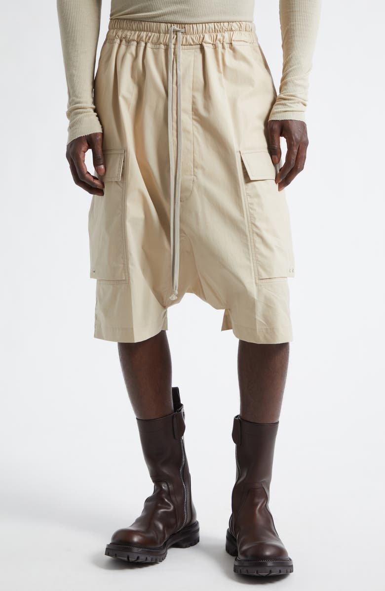 Rick Owens Temple Pods Drawstring Cargo Shorts, Main, color, Sand