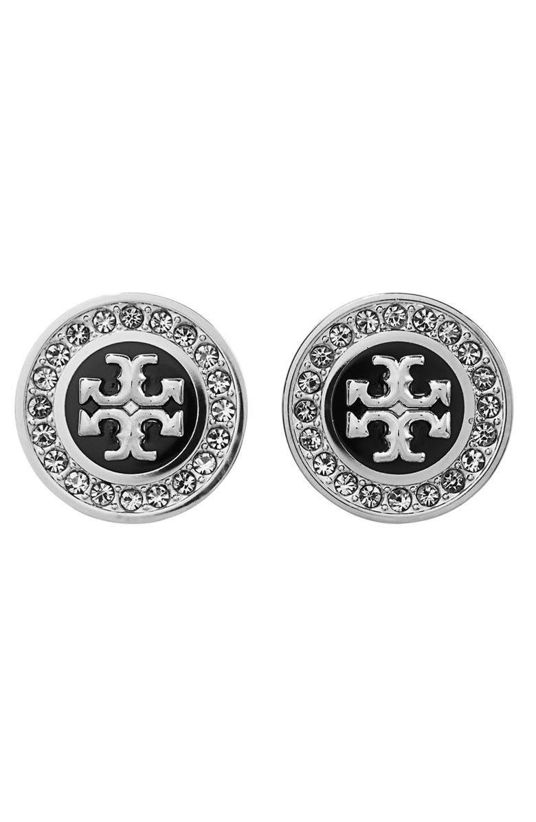 Tory Burch Kira Enamel Pavé Circle Stud Earrings, Main, color,
