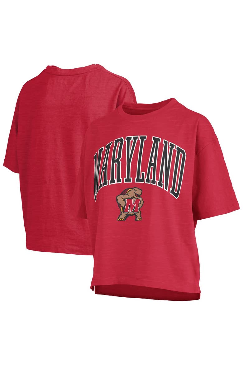 Women's Pressbox Red Maryland Terrapins Nelson Arch Over Logo Waist Length Oversized Slub T-Shirt, Main, color, Red