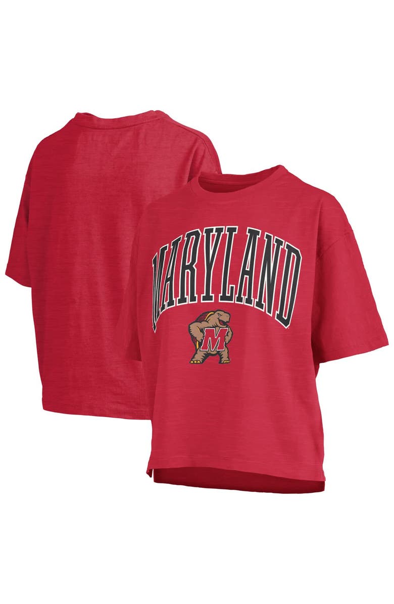 PRESSBOX Women's Pressbox Red Maryland Terrapins Nelson Arch Over Logo Waist Length Oversized Slub T-Shirt, Main, color, Red