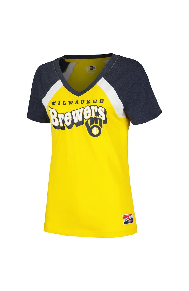 New Era Women's New Era Gold Milwaukee Brewers Heathered Raglan V-Neck T-Shirt, Alternate, color, 