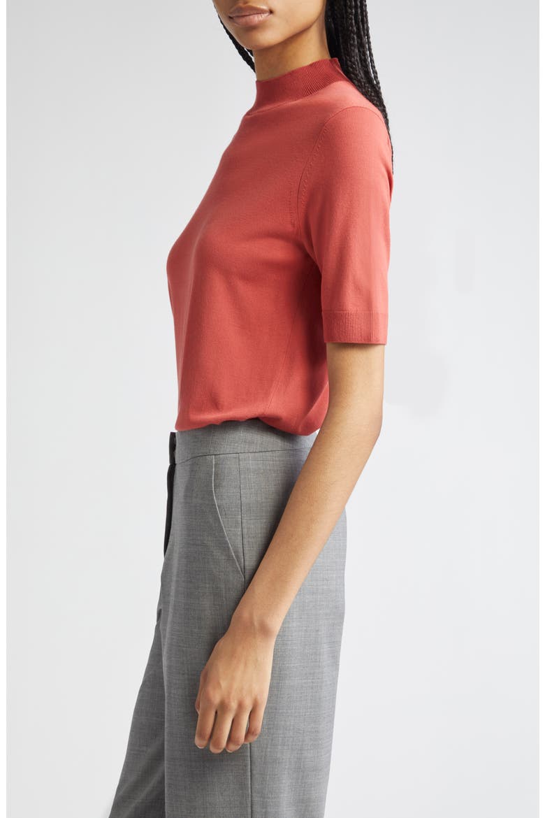 Mock Neck Short Sleeve Sweater, Alternate, color, RED BRICK