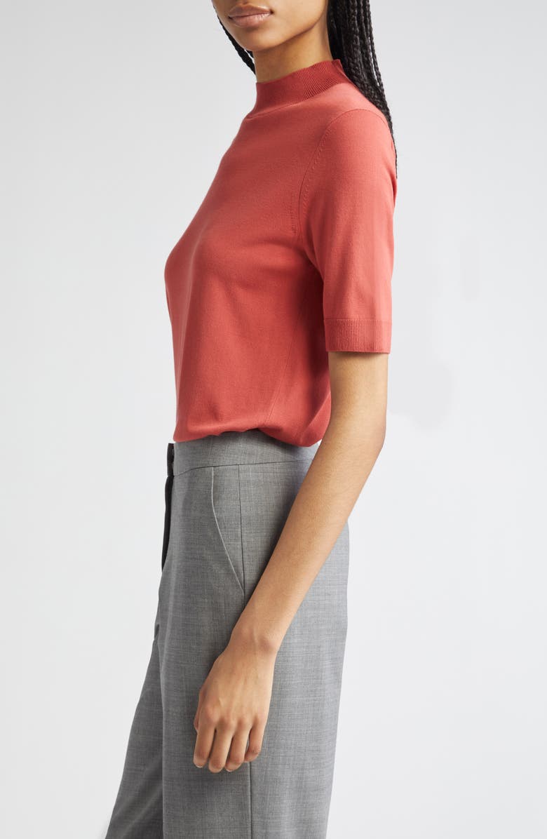 Lafayette 148 New York Mock Neck Short Sleeve Sweater, Alternate, color, Red Brick