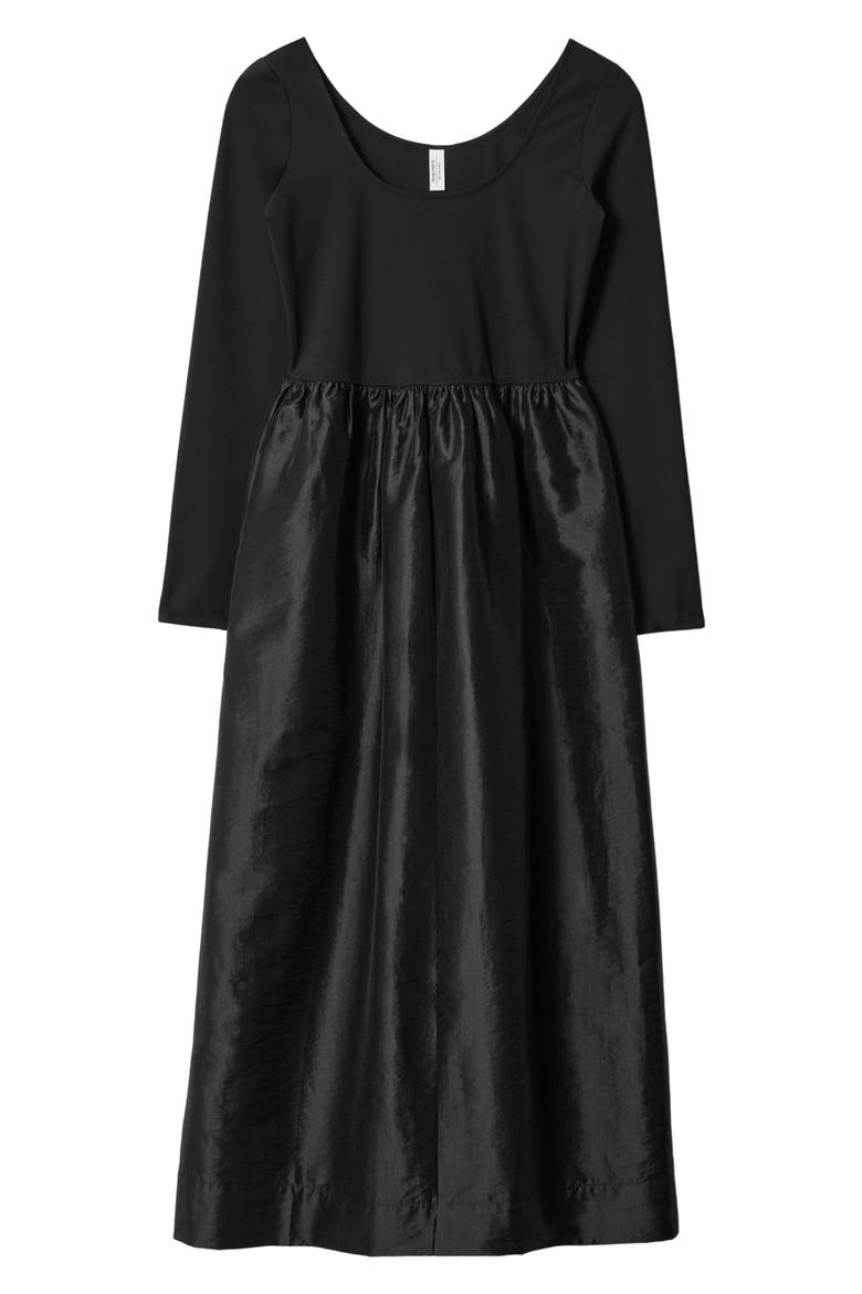 Long Sleeve A-Line Midi Dress, Alternate, color, BLACK DARK