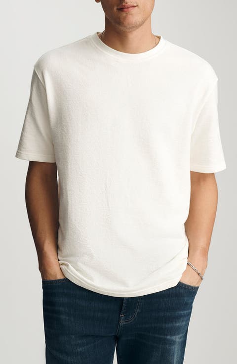 Antique White Textured Cotton Crewneck T-Shirt