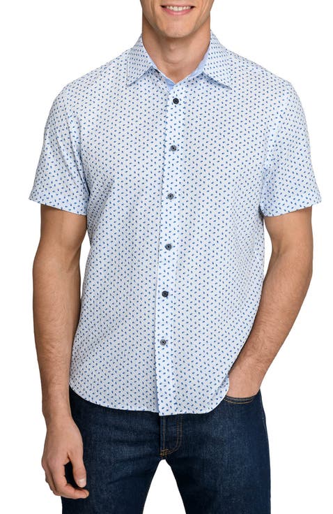 Slim Fit Falling Feathers Seersucker Short Sleeve Shirt