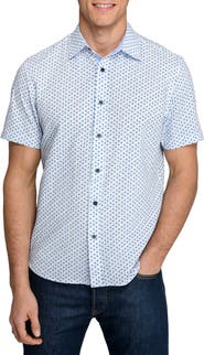 CONSTRUCT Slim Fit Falling Feathers Seersucker Short Sleeve Shirt