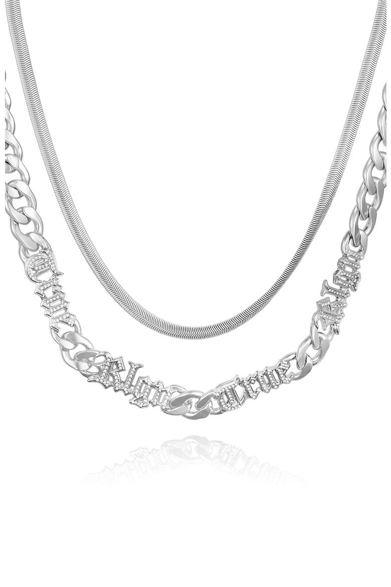 Layered Chain Necklace with Logo Script, Alternate, color, silvertone
