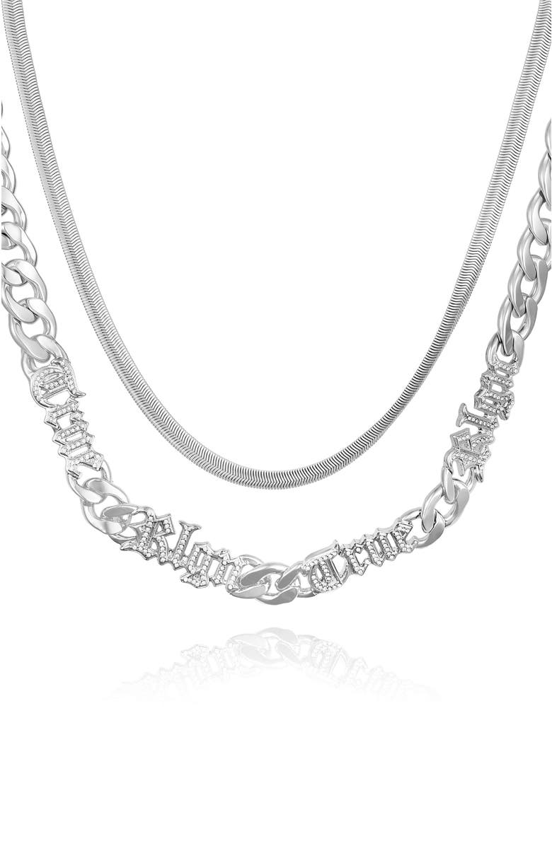 True Religion Layered Chain Necklace with Logo Script, Alternate, color, Silvertone
