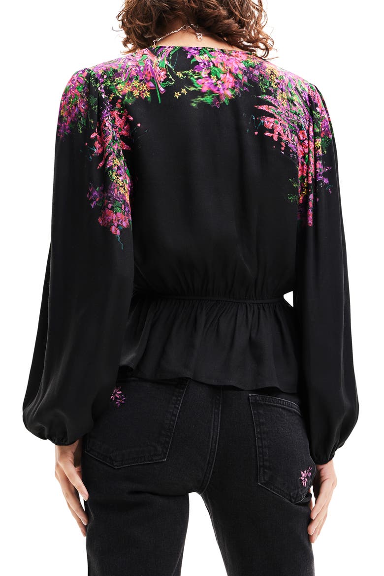 Blus Lorna Floral Print Peplum Top, Alternate, color, BLACK