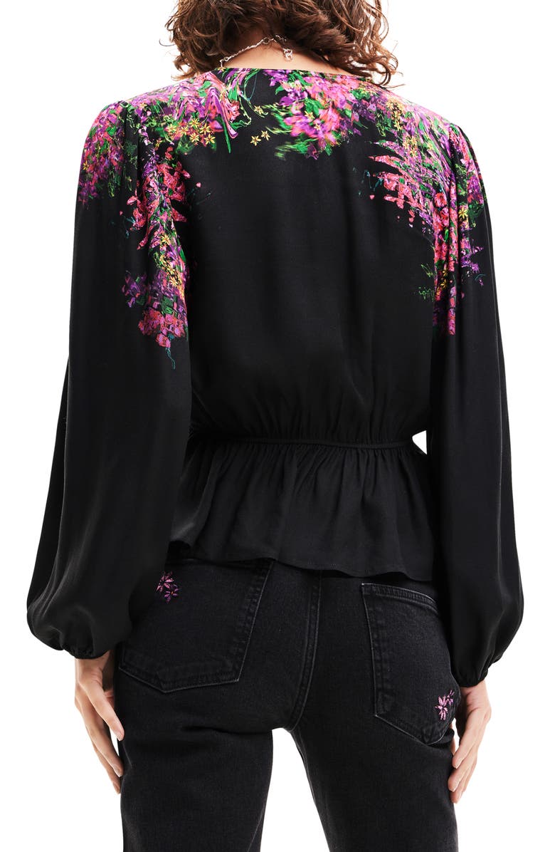 Desigual Blus Lorna Floral Print Peplum Top, Alternate, color, 