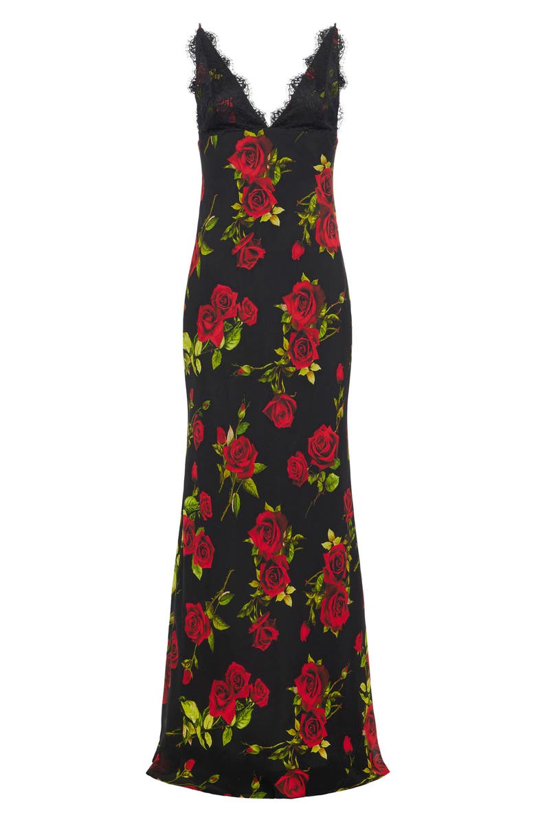 L'AGENCE Susanna Floral Print Silk Slipdress, Alternate, color, Black Multi Romantic Rose