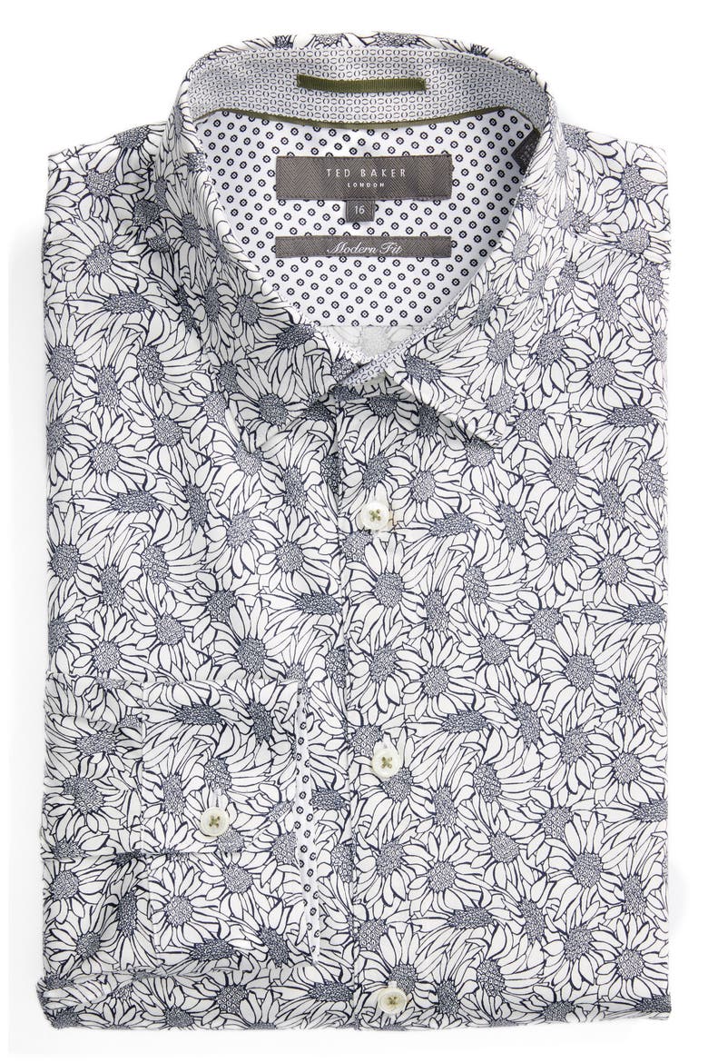 Modern Fit Floral Dress Shirt, Alternate, color, WHITE
