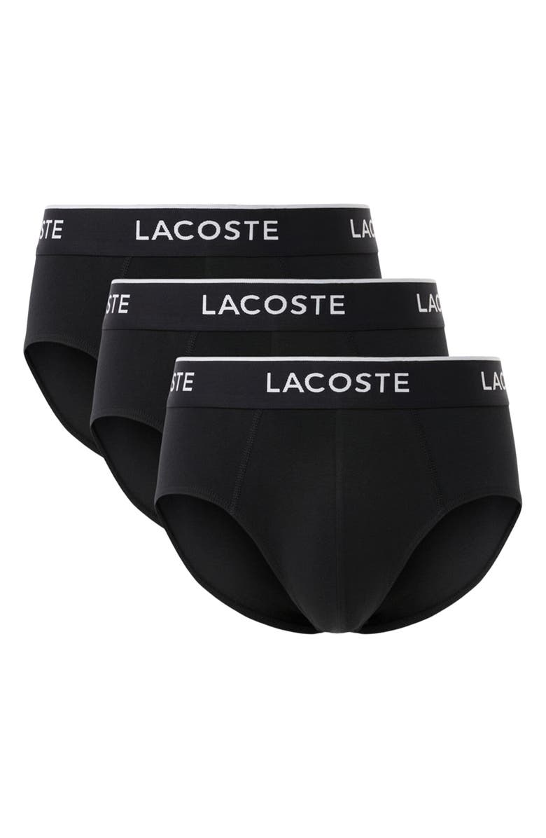 Lacoste Core Essentials Assorted 3-Pack Stretch Cotton Briefs, Alternate, color, Black