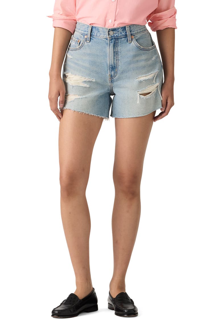 Ribcage High Waist Ripped Cutoff Denim Shorts, Main, color, BEEN THERE SHORT