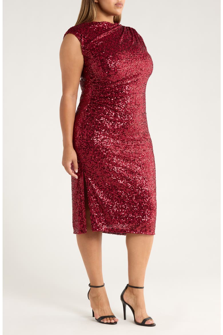 Sequin Drape Midi Dress, Alternate, color, TITIAN RED