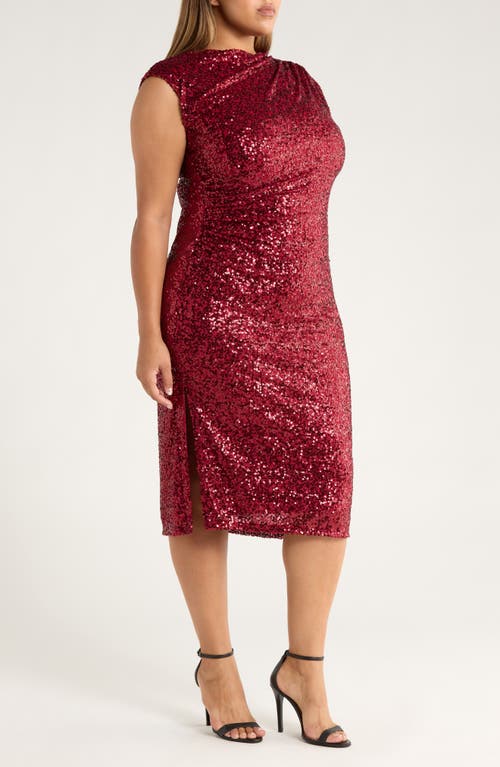 Anne Klein Sequin Drape Midi Dress In Red