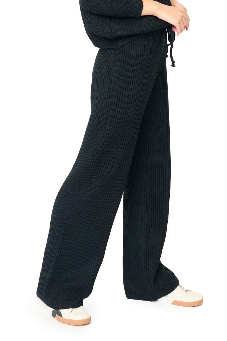 Gigi Drawstring Rib Sweater Pants, Alternate, color, BLACK