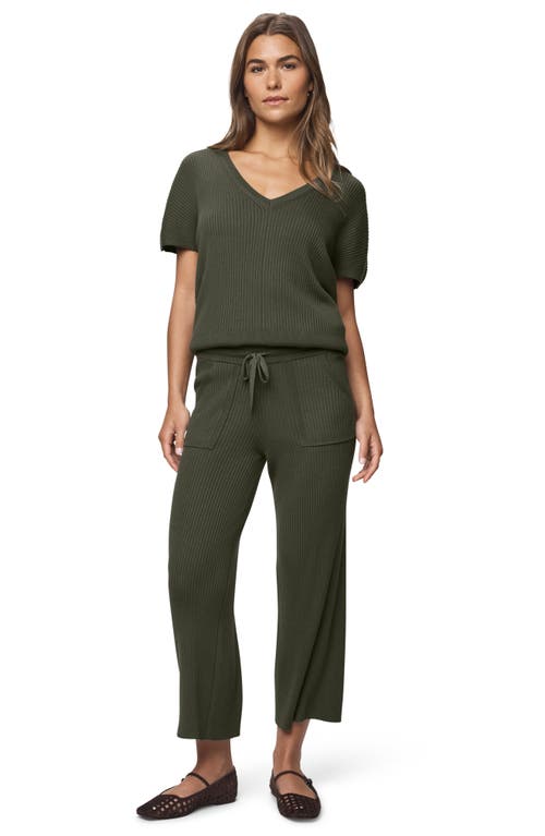 Splendid Georgie Rib Wide Leg Crop Pants In Green