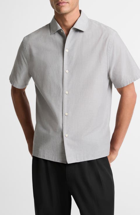 Lightweight Short Sleeve Cotton Chambray Button-Up Shirt