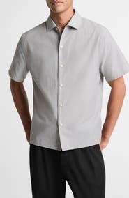 Vince Lightweight Short Sleeve Cotton Chambray Button-Up Shirt