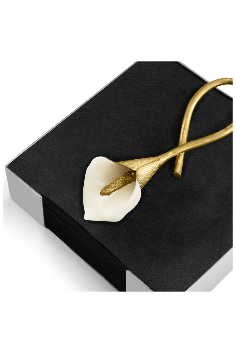Calla Lily Cocktail Napkin Holder, Alternate, color, WHITE/ GOLD