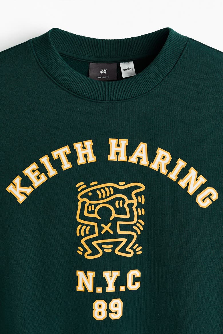 Oversized Fit Printed Sweatshirt, Alternate, color, Green/Keith Haring