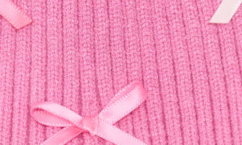 Toby Bow Beanie With Faux Fur Pompom & Mittens Set In Pink