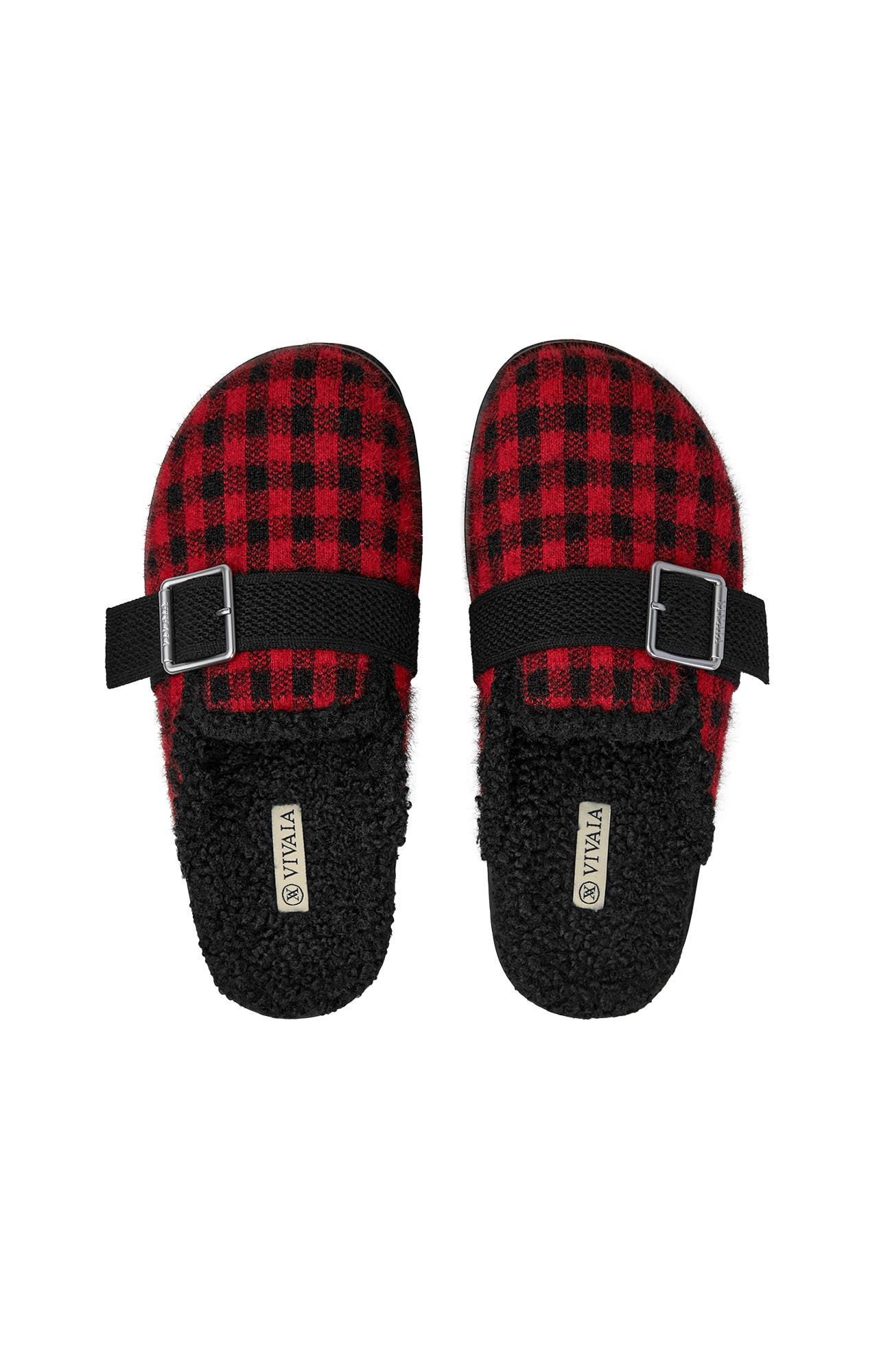 VIVAIA Round-Toe Wool Slippers, Alternate, color, Ruby Red Plaid