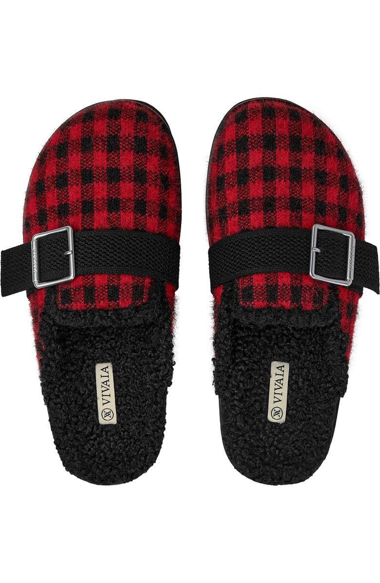 VIVAIA Round-Toe Wool Slippers, Alternate, color, Ruby Red Plaid