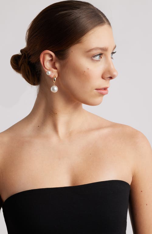 OPEN EDIT OPEN EDIT FAUX PEARL DROP HOOP EARRINGS 