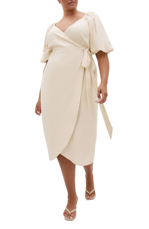 Claudine Faux Wrap Midi Dress (Plus)