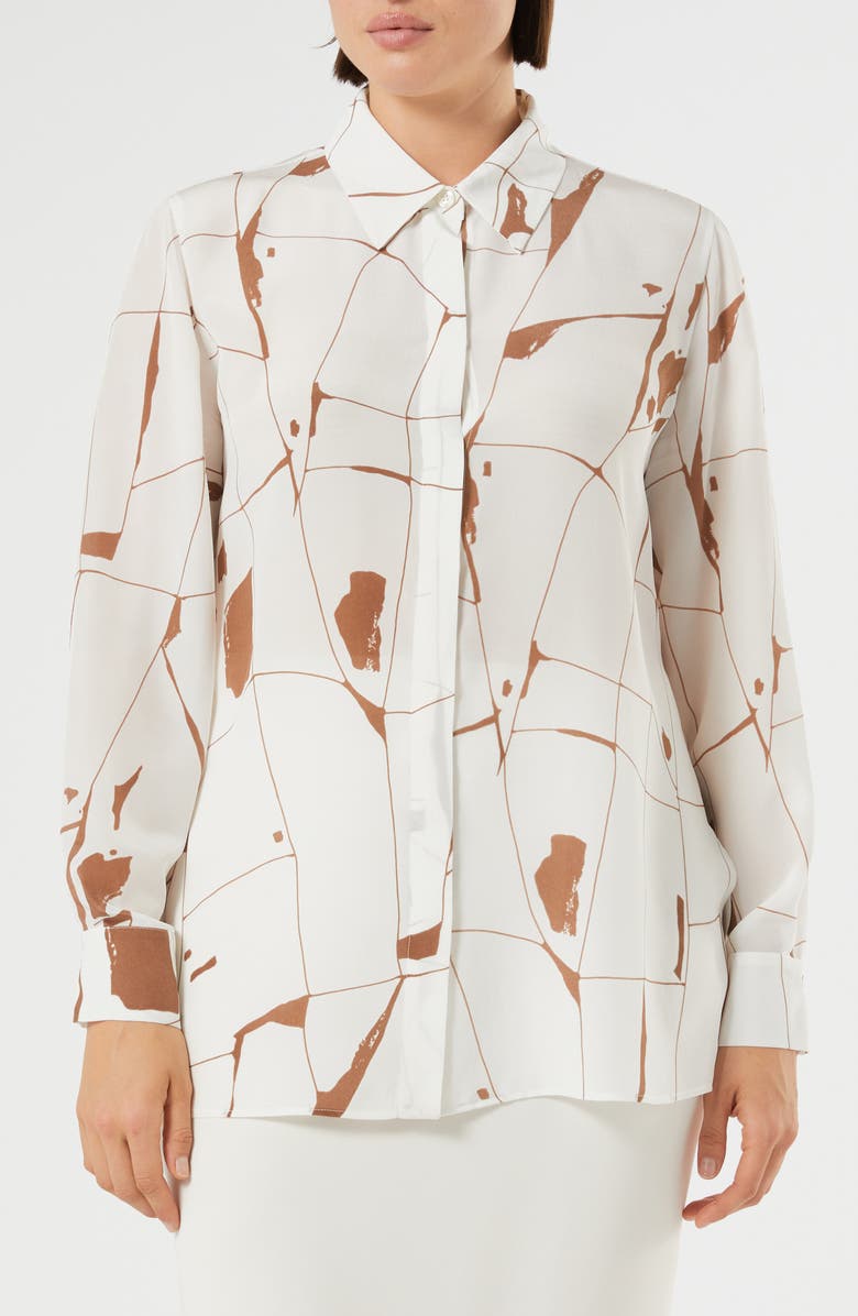 Marina Rinaldi Nettare Print Silk Tunic Shirt, Main, color, White