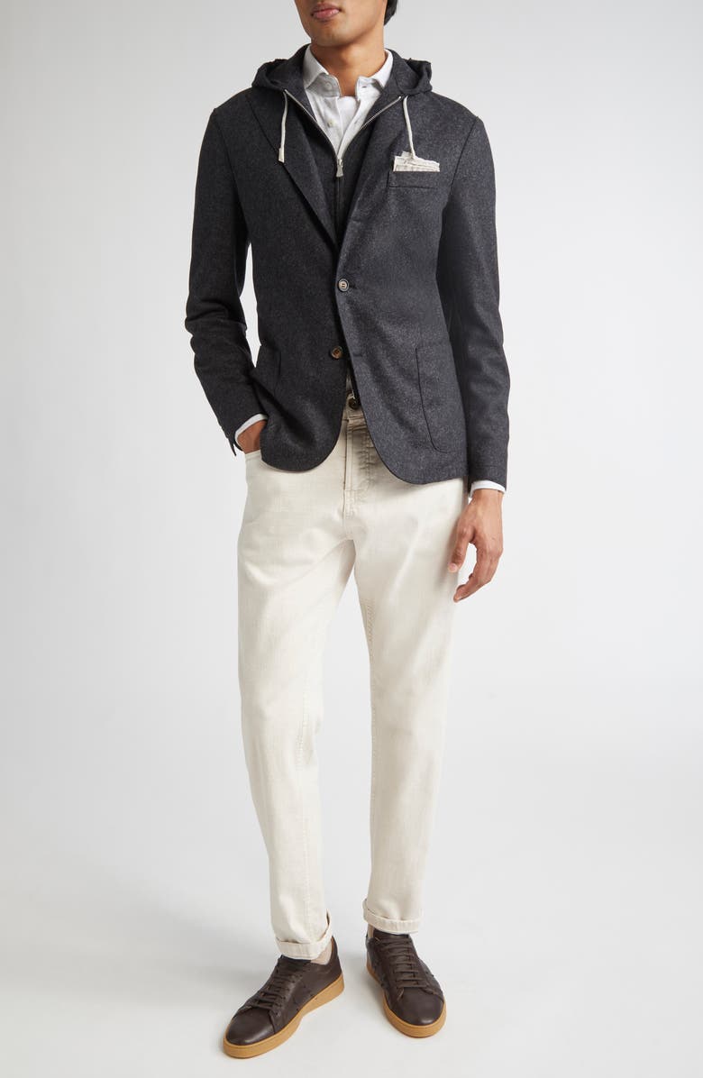 Single Breasted Wool Blend Sport Coat with Removable Hooded Bib