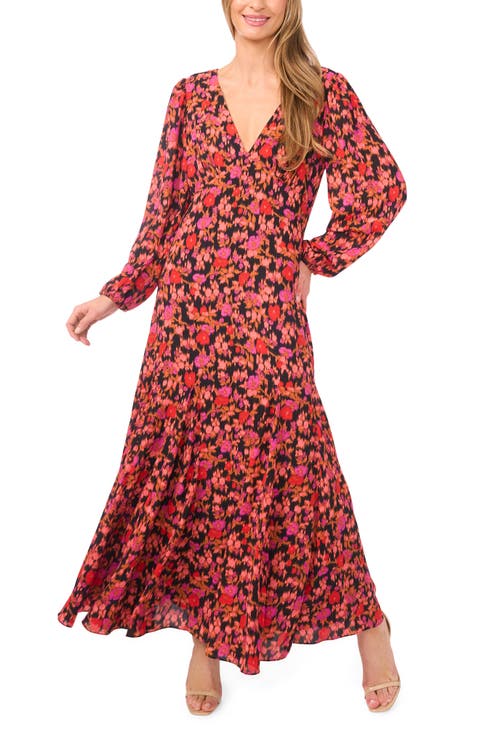 Floral Open Back Long Sleeve Maxi Dress