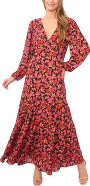 CeCe Floral Open Back Long Sleeve Maxi Dress