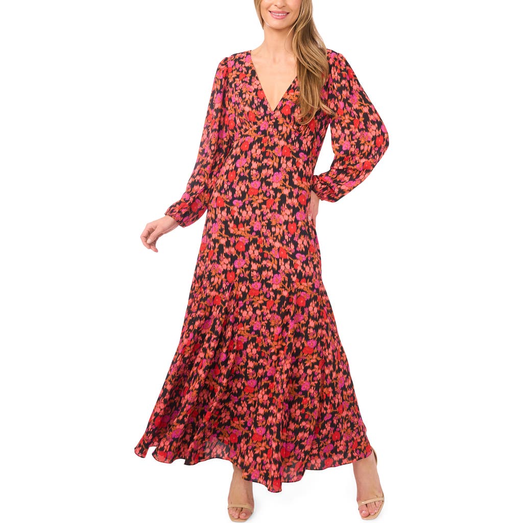 Cece Floral Open Back Long Sleeve Maxi Dress In Multi